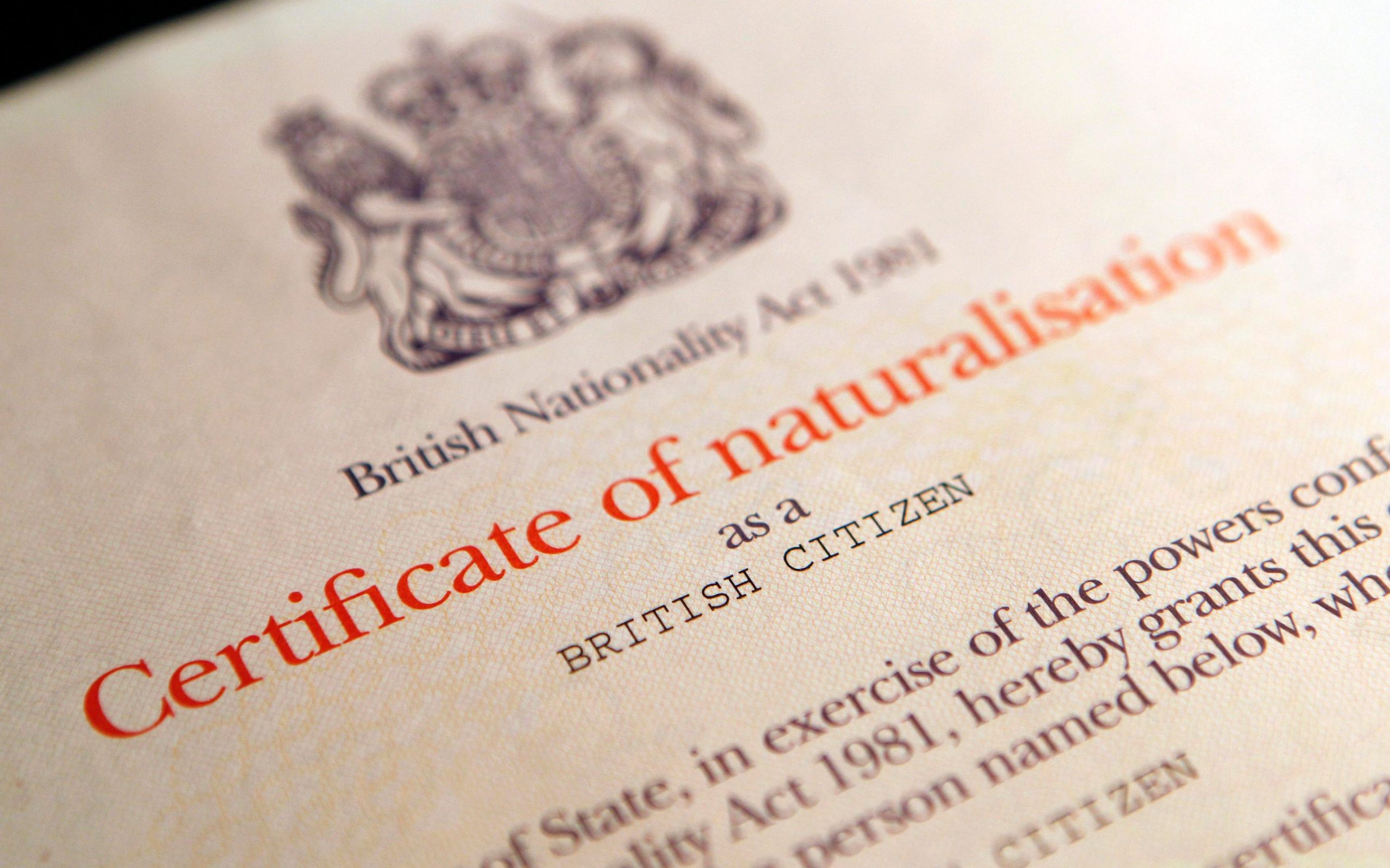 British naturalisation certificate.