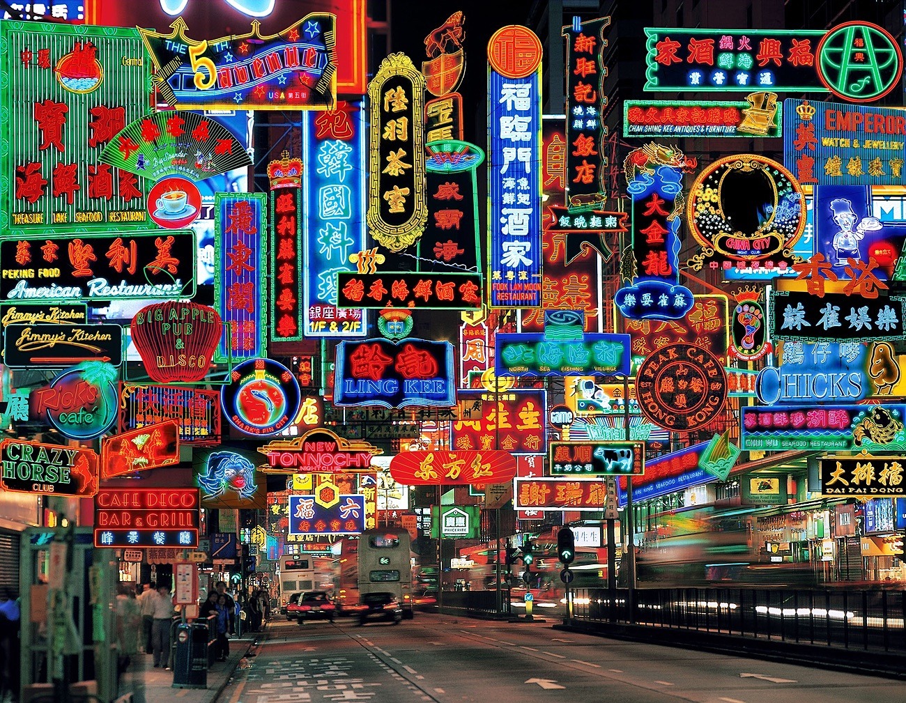 Neon signs on street of Hong Kong.