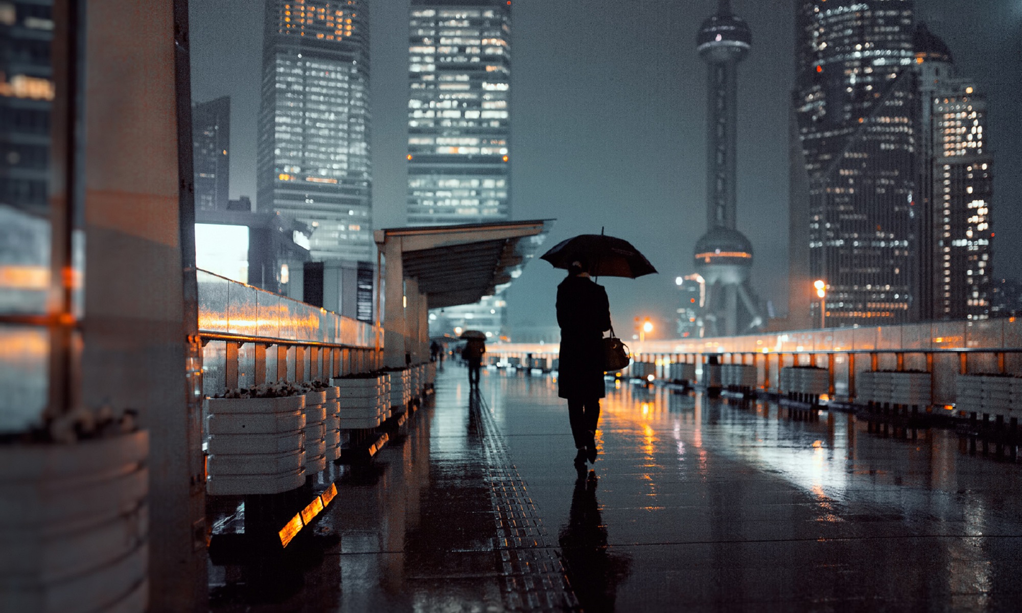 Rain on the streets of Shanghai.