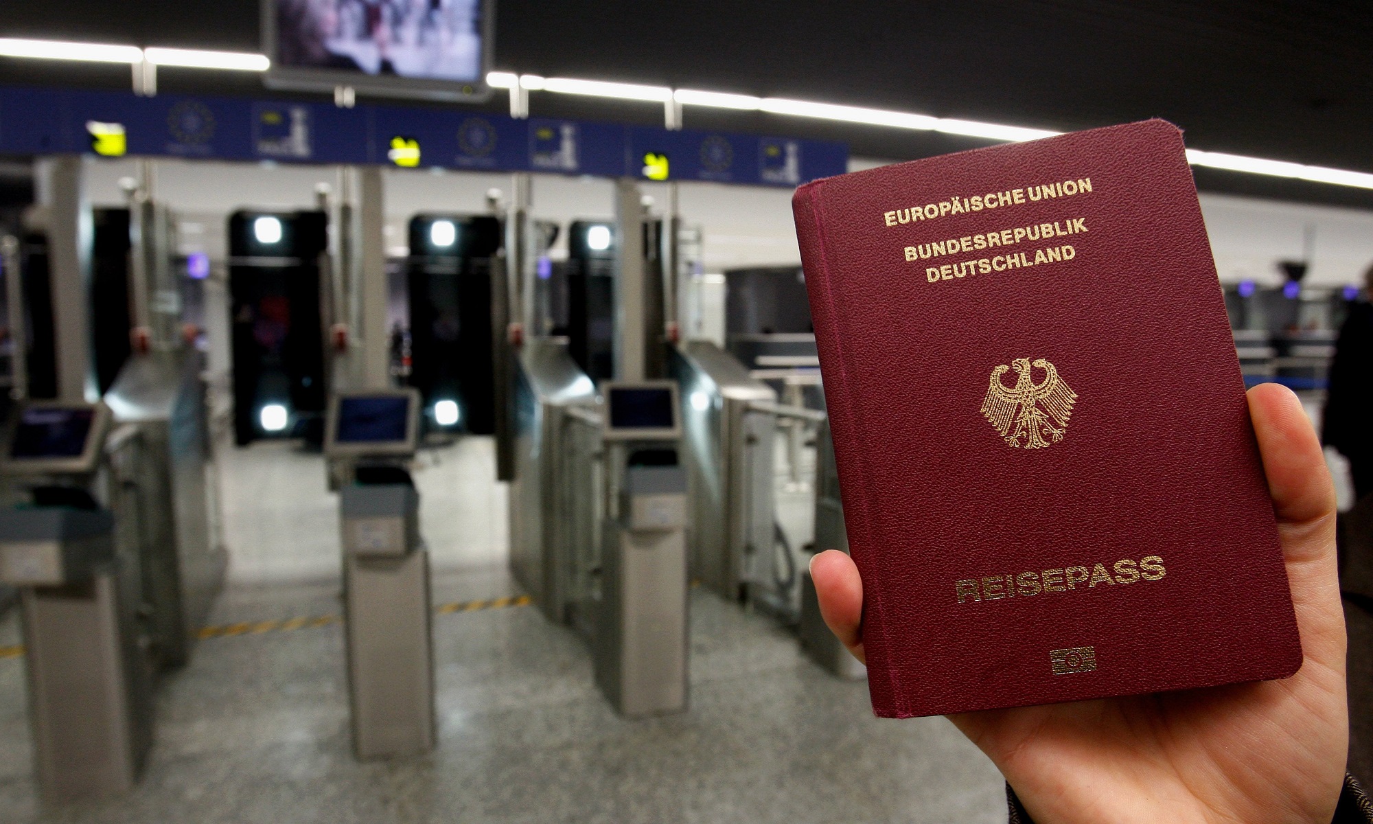 German passport in airport.
