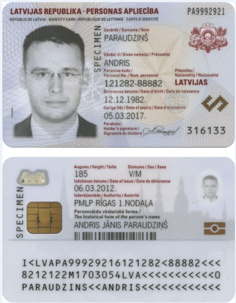 Latvian residence permit specimen.