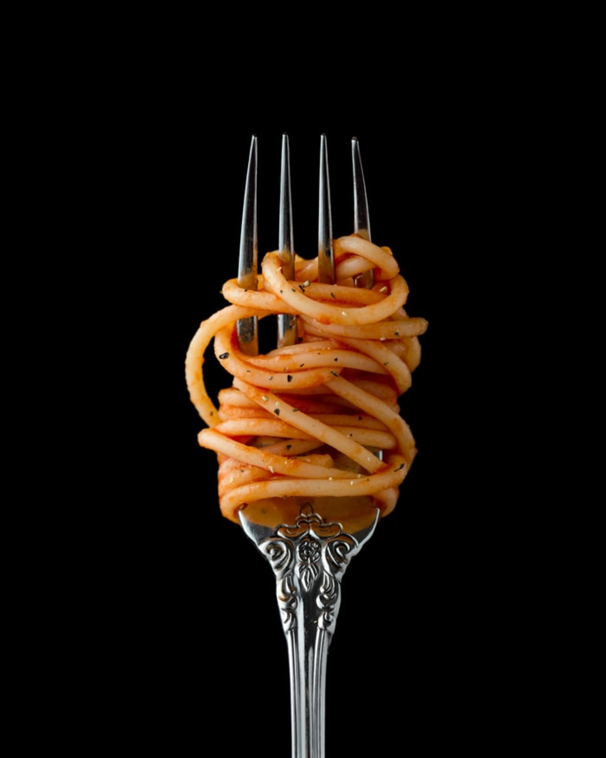 Spaghetti on fork