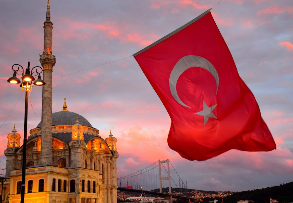 Flag and street view of Turkey