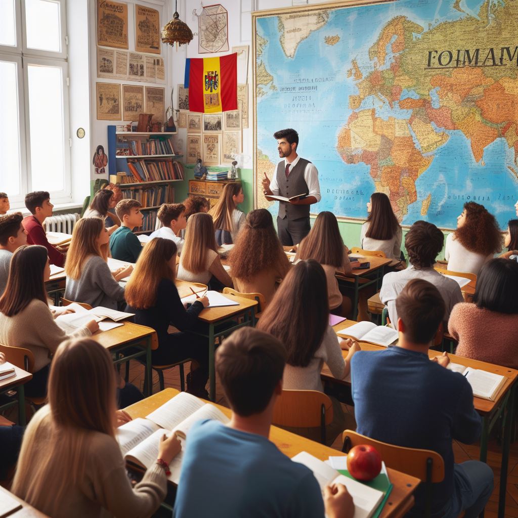 The classroom of a school in Romania