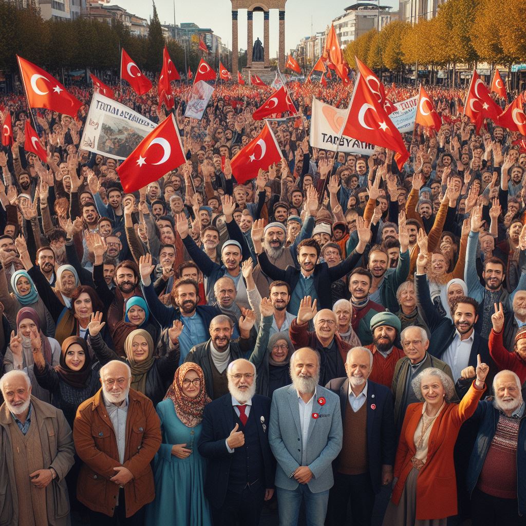 Image showing the Turkish people holding the Turkey flag