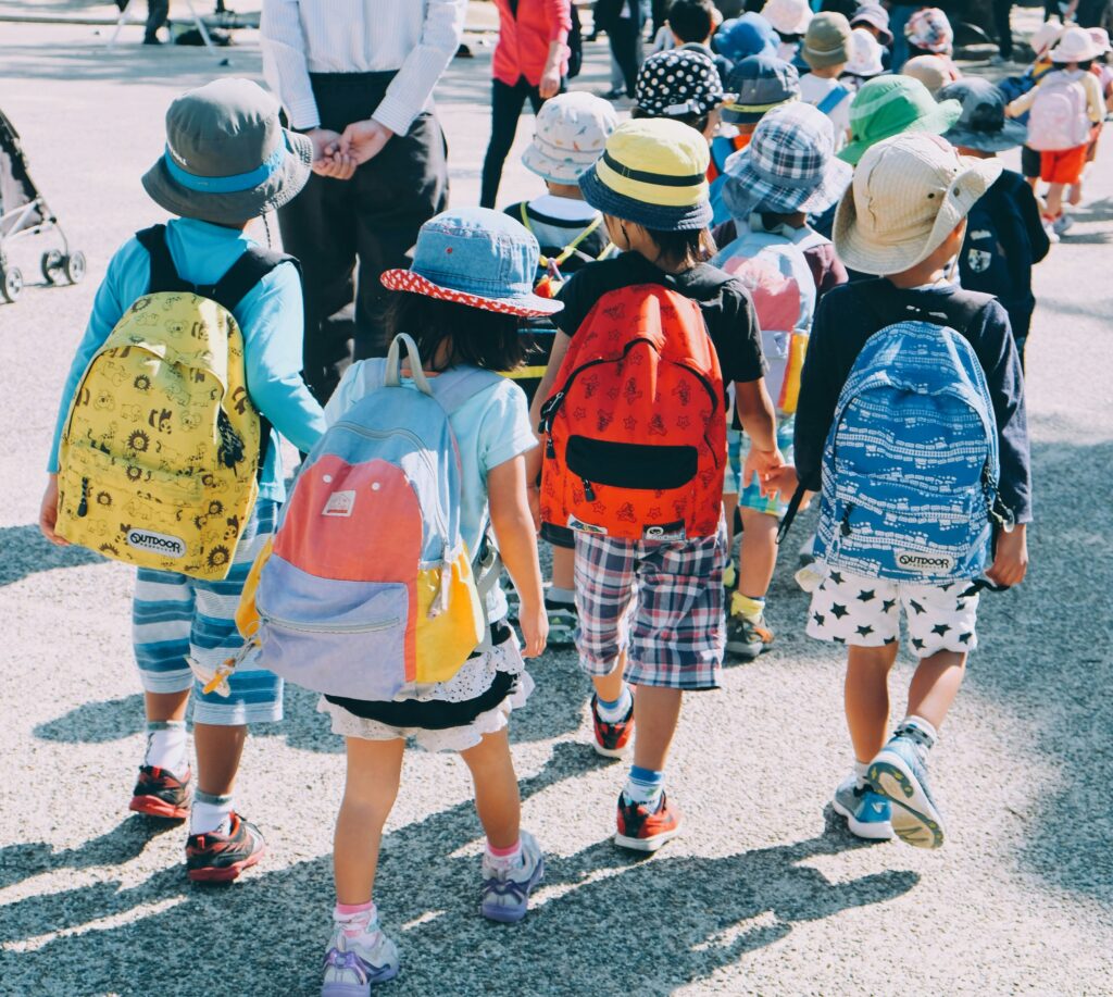 School children going to school